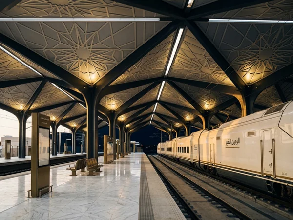Haramain High-Speed Railway train at a Saudi station platform